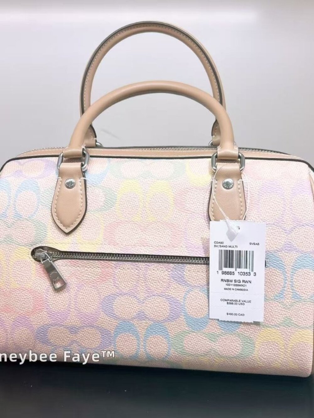 🌈Coach Rowan Satchel Bag In Rainbow Signature Canvas CDA90 Sand Multi - Picture 4 of 7